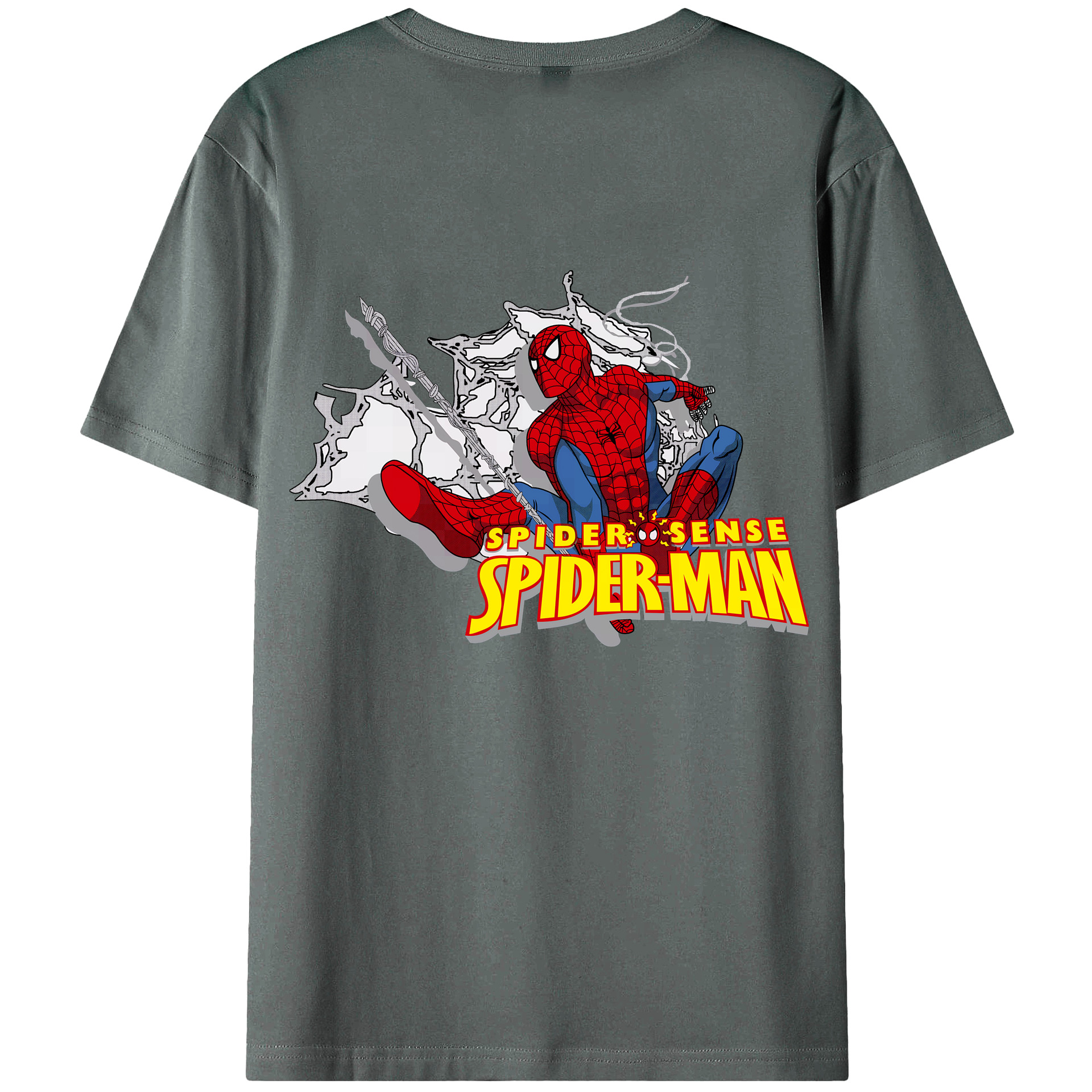 （画像用） Spider Man スパイダーマン 綿100％ メンズ半袖Tシャツ（バックプリント） 通気性